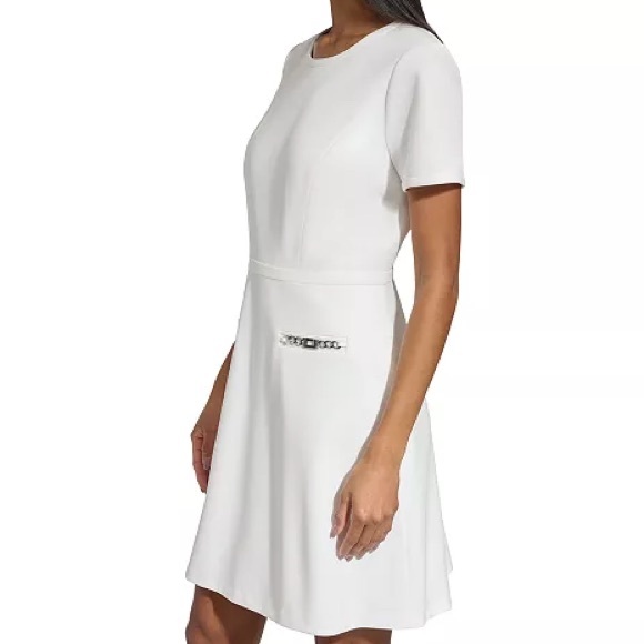 KARL LAGERFELD White Scuba Crepe Sheath Dress - Picture 2 of 7
